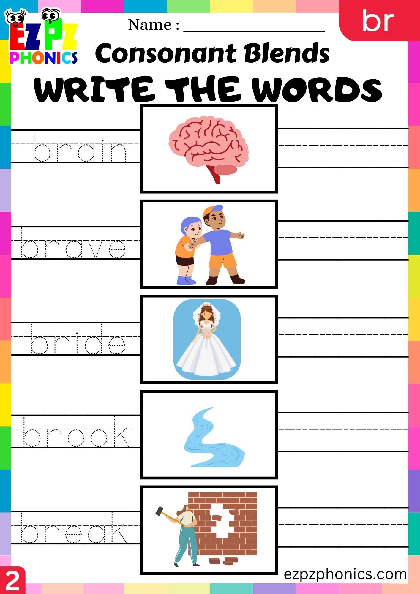 Group2 Br Words Write The Words Phonics Consonant Blends Worksheet